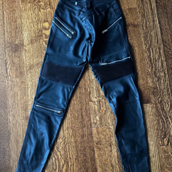 ZARA LEATHER PANTS - IT GIRL FAUX LEATHER PANTS WITH RIBBING AND ZIPPER Size M - Picture 2 of 14
